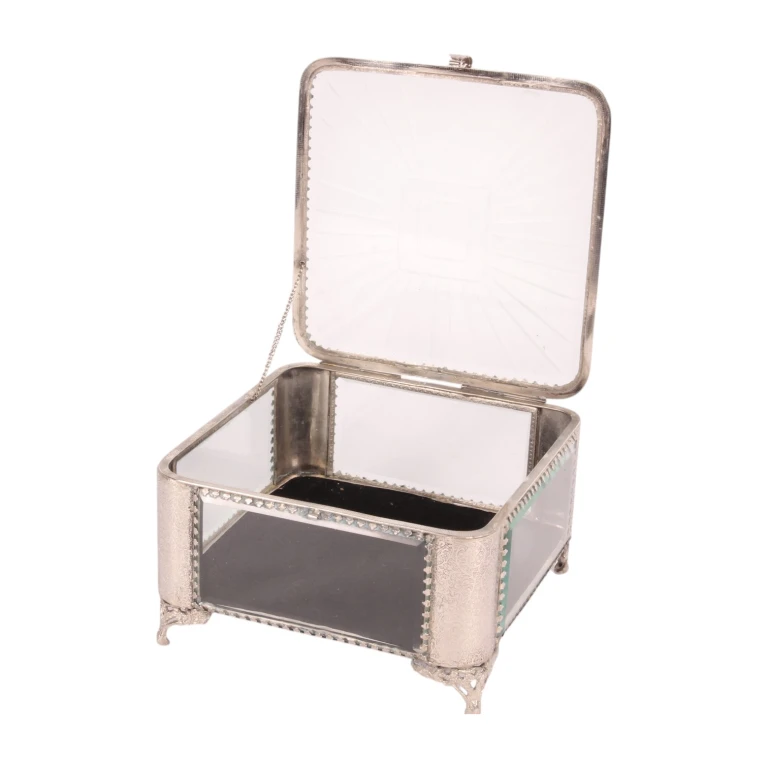 Storage Box Square - 21 x 21 x 13 cm - Silver - Glass