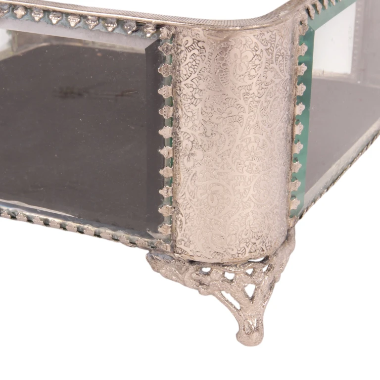 Storage Box Square - 21 x 21 x 13 cm - Silver - Glass