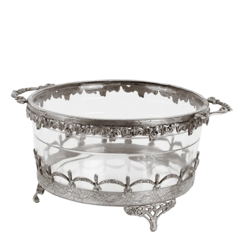 Candle Holder - Silver - Brass and Glass - 14 cm