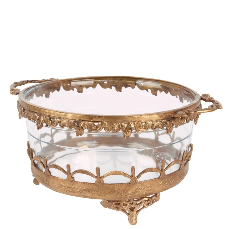Candle Holder - Gold - Brass and Glass - 14 cm