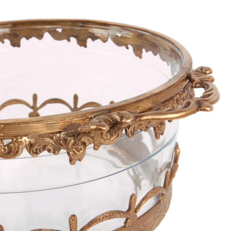 Candle Holder - Gold - Brass and Glass - 14 cm
