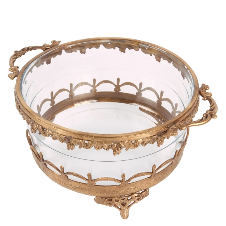 Candle Holder - Gold - Brass and Glass - 14 cm