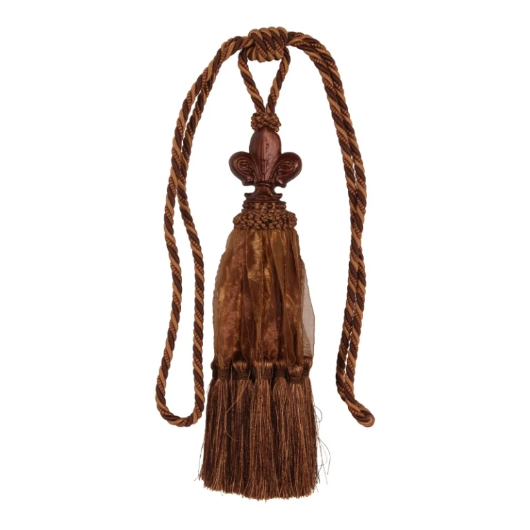 Curtain Tassel Fleur de Lis - 70 cm - brown - fabric
