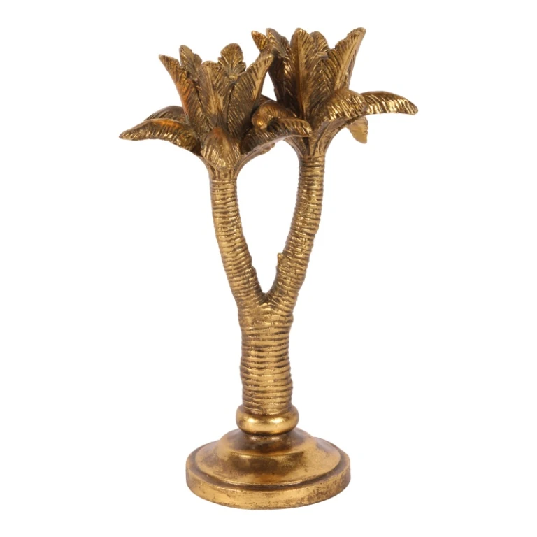 Palm Tree Candle Holder - 24 cm - Gold - Resin