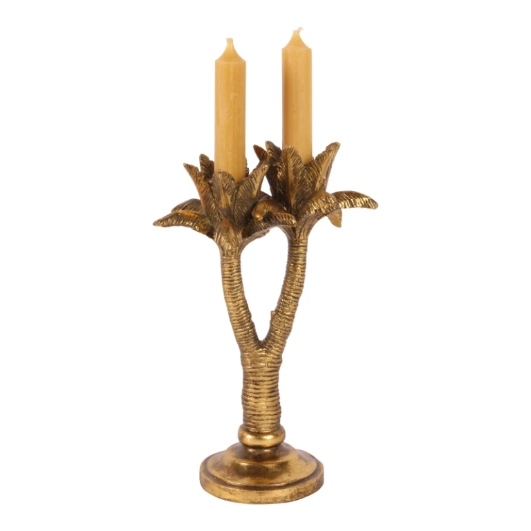 Palm Tree Candle Holder - 24 cm - Gold - Resin