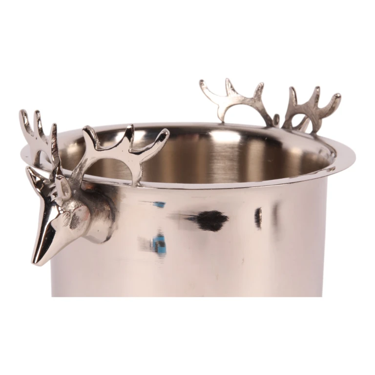 Wine Cooler with Deer Heads - Silver-Colored Brass - 24 cm - 1 Piece