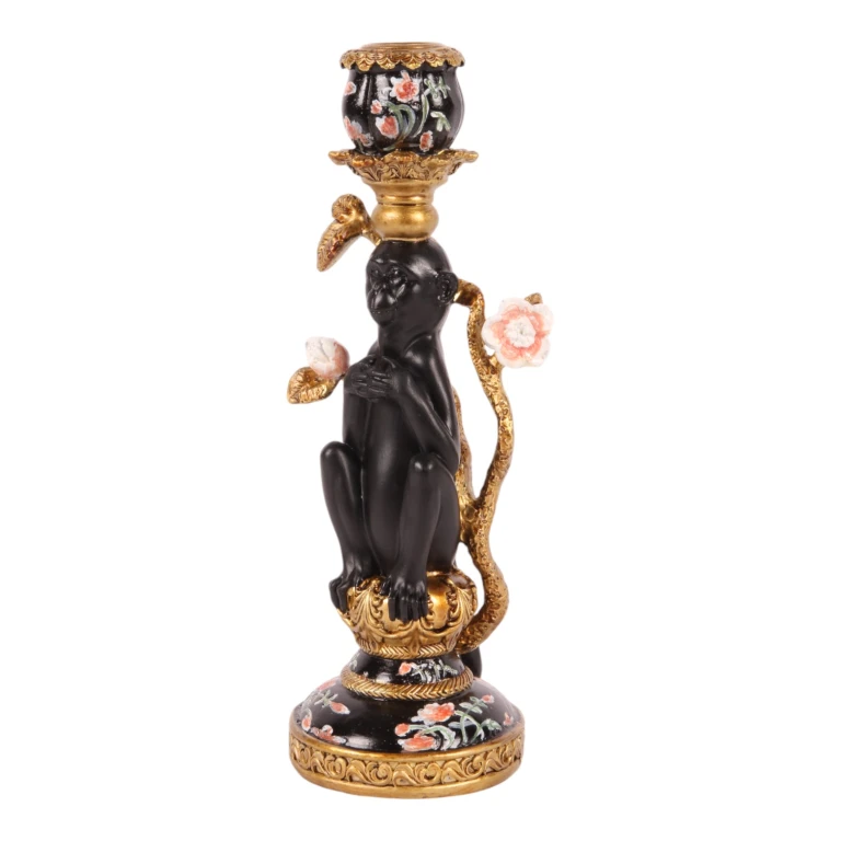 Monkey Candle Holder - 25.5 cm - Black - Resin