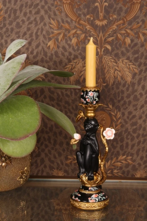 Monkey Candle Holder - 25.5 cm - Black - Resin