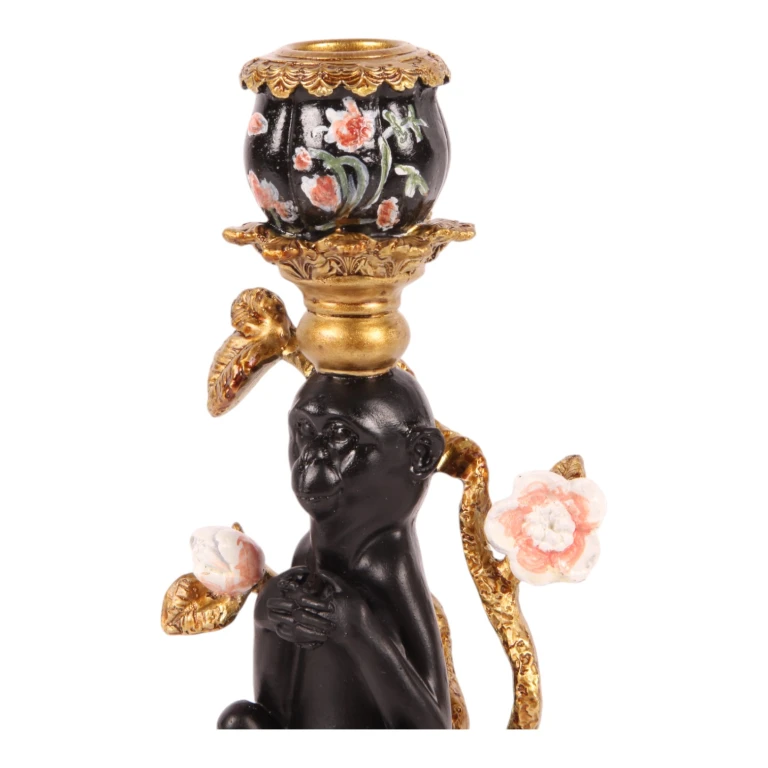 Monkey Candle Holder - 25.5 cm - Black - Resin
