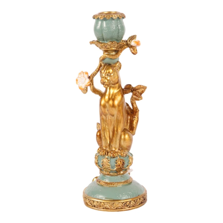 Leopard Candelabrum - 25.5 cm - gold - resin