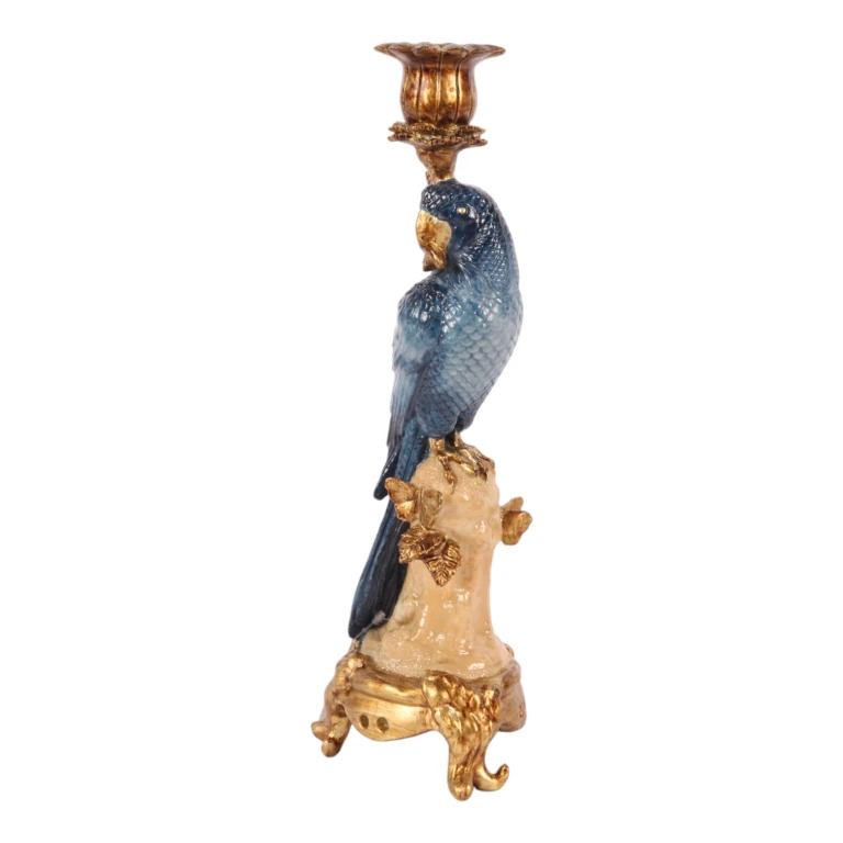 Parrot Candle Holder - 33 cm - blue - resin