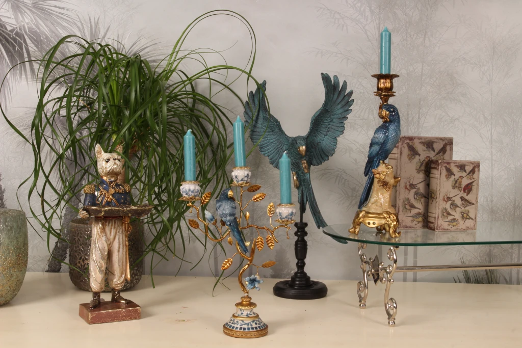 Parrot Candle Holder - 33 cm - blue - resin