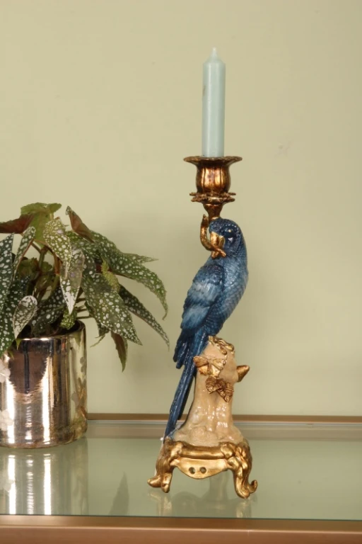 Parrot Candle Holder - 33 cm - blue - resin