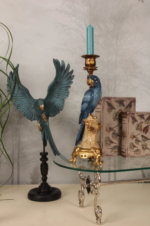 Parrot Candle Holder - 33 cm - blue - resin
