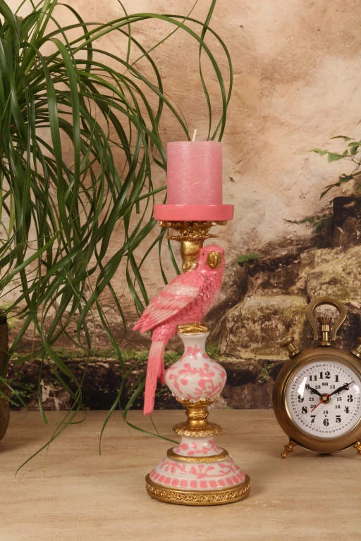 Parrot Candle Holder - 32.5 cm - pink - resin