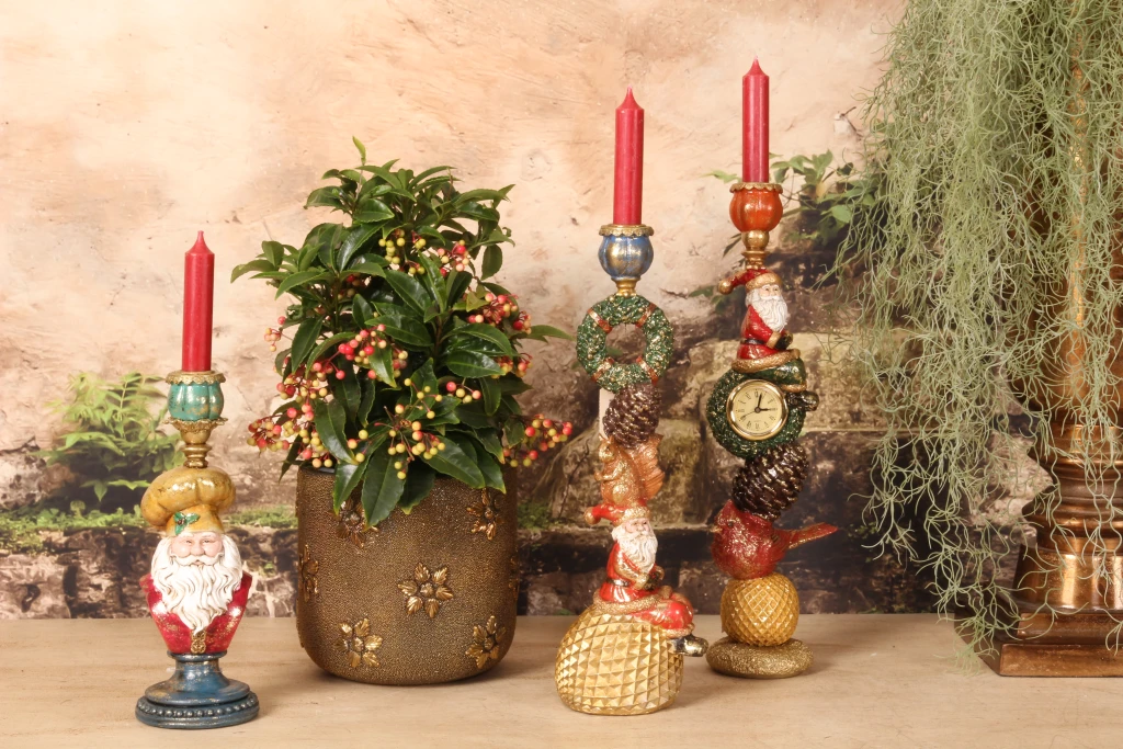 Santa Claus Candelabra - 25 cm - Gold - Resin