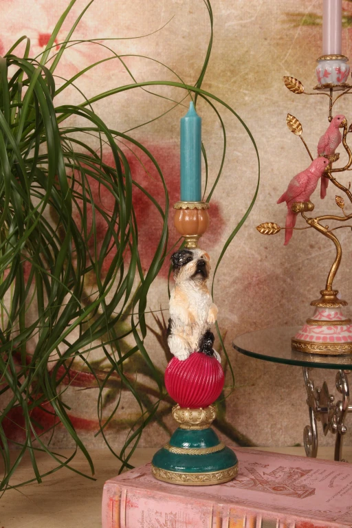 Dog candlestick - 28.5 cm - multicolored - resin