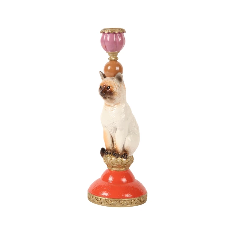 Cat Candle Holder - 26 cm - multicolored - resin