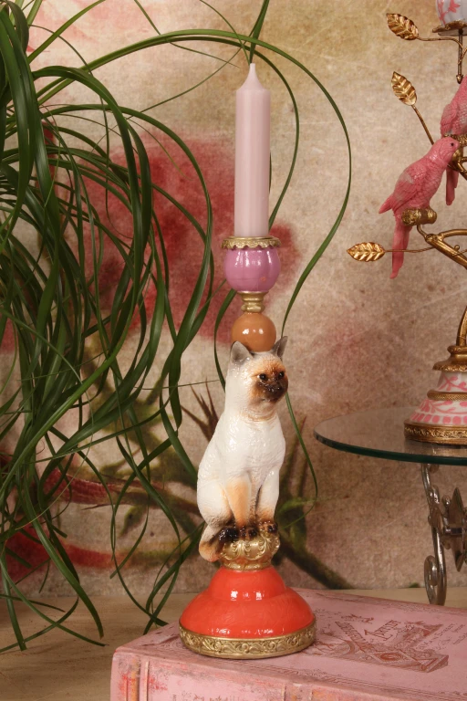 Cat Candle Holder - 26 cm - multicolored - resin