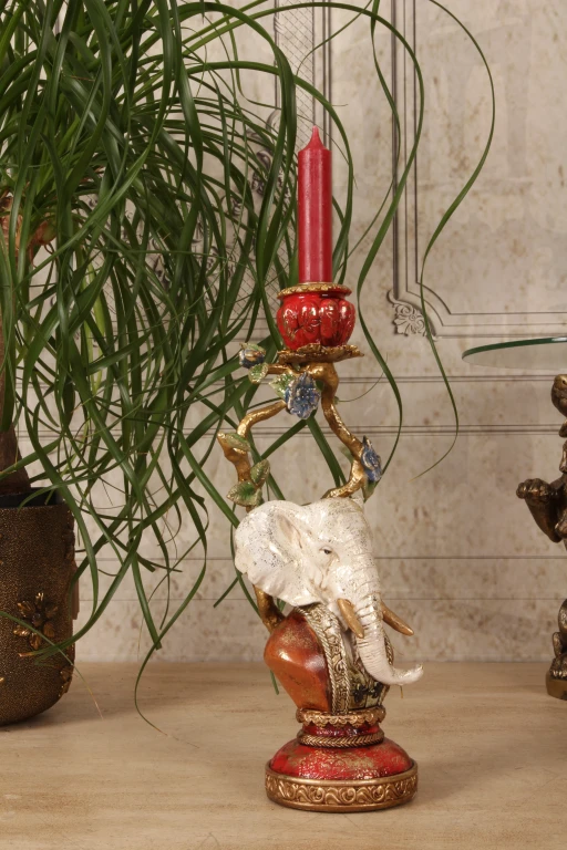 Elephant Candle Holder - 31 cm - Multicolored - Resin
