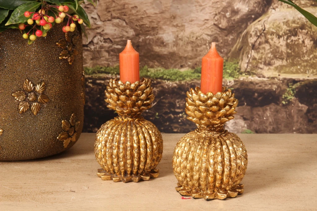 Antique Candle Holder - 10.5 cm - gold - resin
