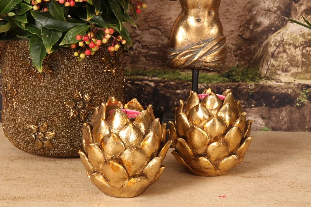 Flower Candle Holder - 11 cm - gold - resin