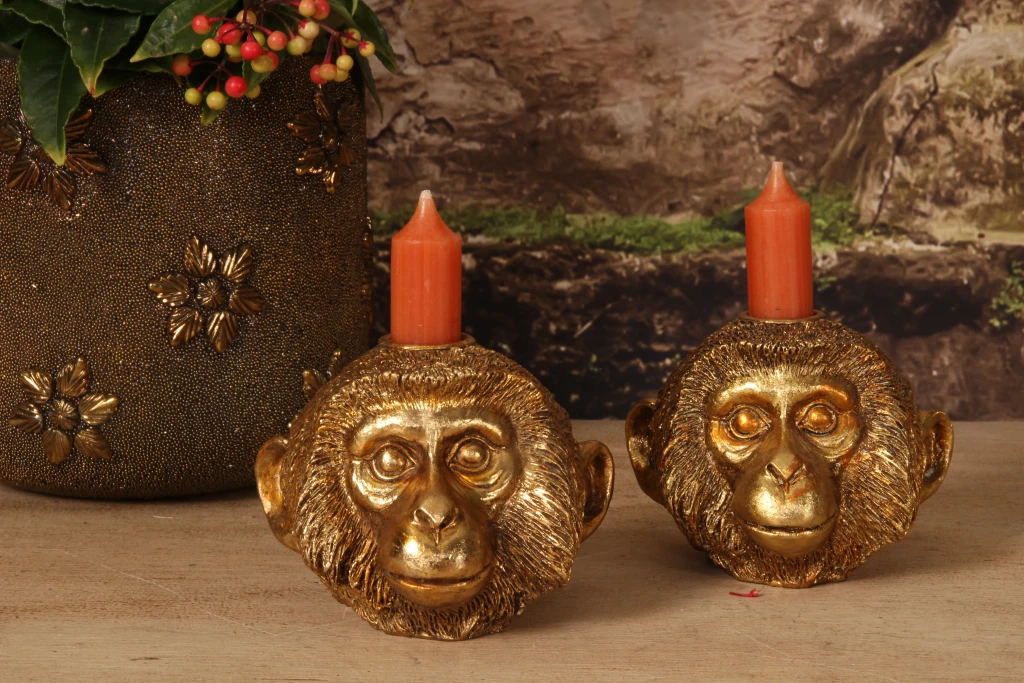 Monkey candlestick - 9 cm - gold - resin