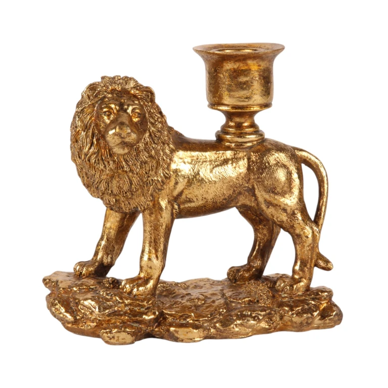 Lion Candle Holder - 13 cm - Gold - Resin