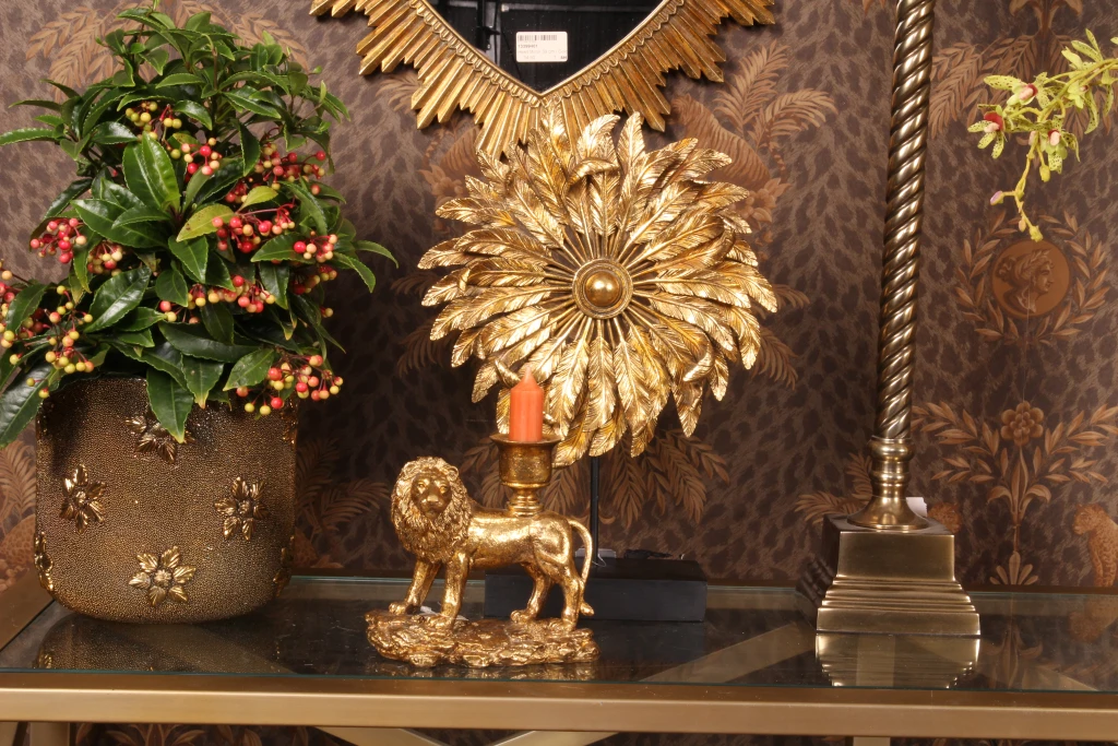 Lion Candle Holder - 13 cm - Gold - Resin