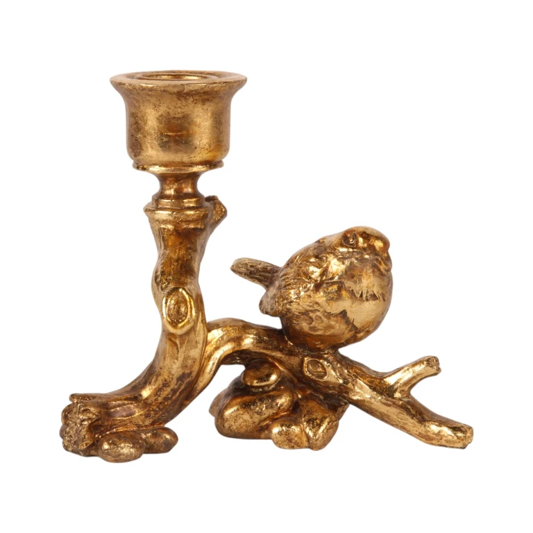 Bird candlestick - 12 cm - gold - resin