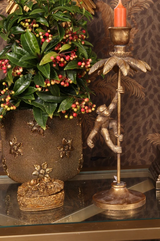Monkey Candle Holder - 31 cm - Gold - Resin