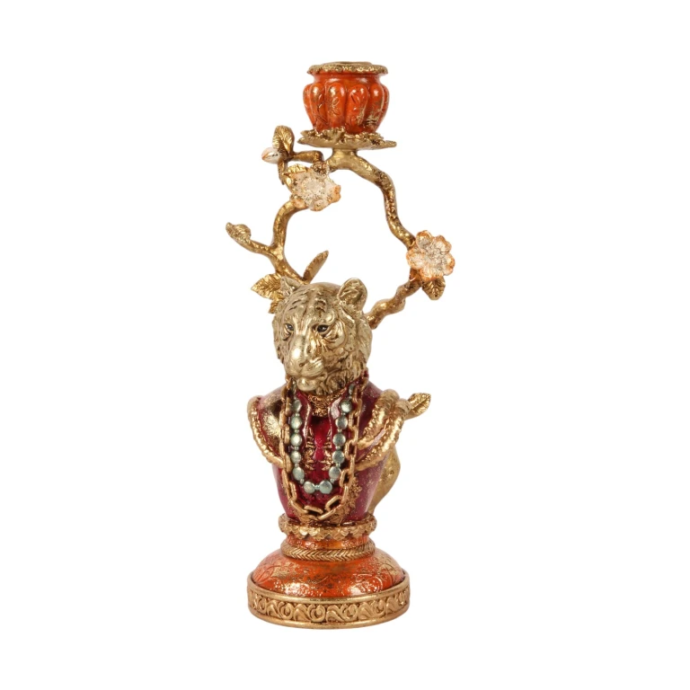 Lion Candle Holder - 31 cm - Gold - Resin