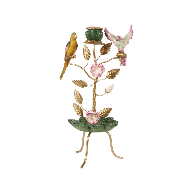 Bird Candleholder - 38.5 cm - Green - Resin