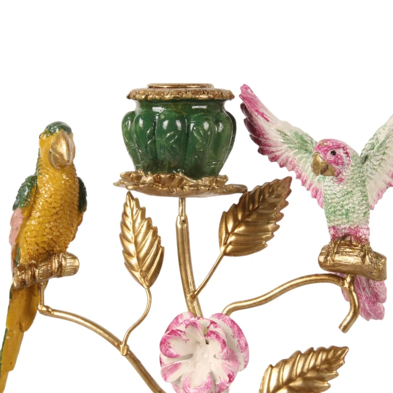 Bird Candleholder - 38.5 cm - Green - Resin