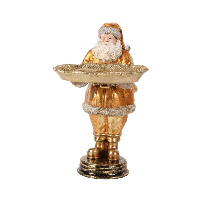 Santa Claus with tray - gold - 24 cm