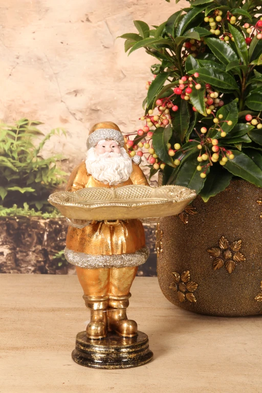Santa Claus with tray - gold - 24 cm