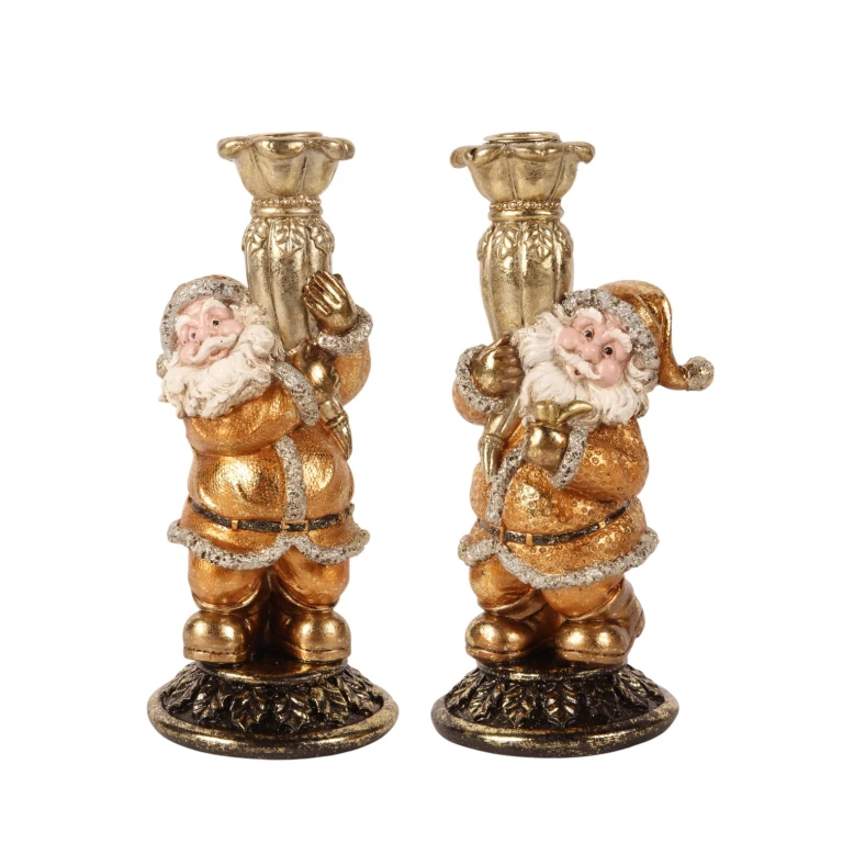 Santa Candle Holder - 23 cm - Gold - Resin