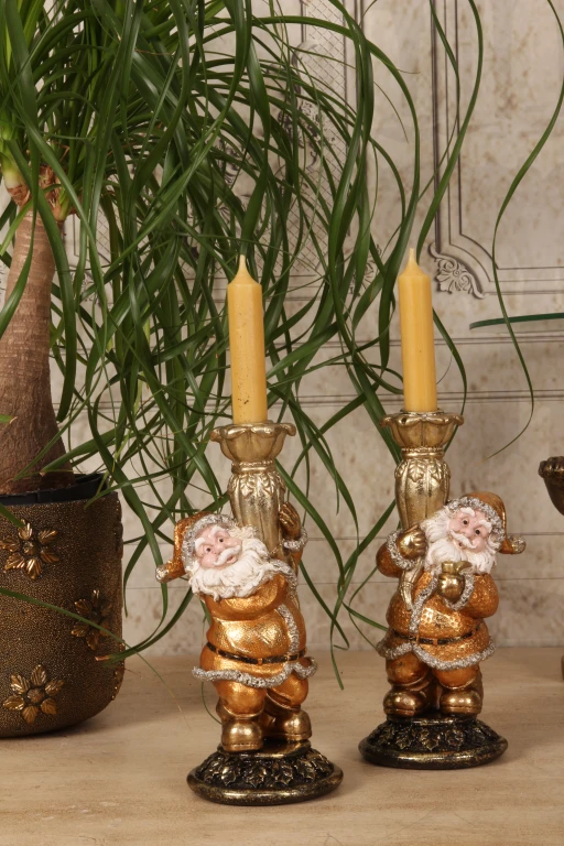 Santa Candle Holder - 23 cm - Gold - Resin