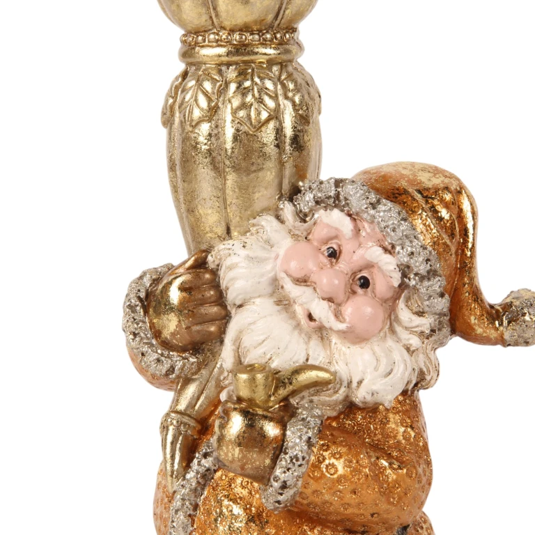Santa Candle Holder - 23 cm - Gold - Resin