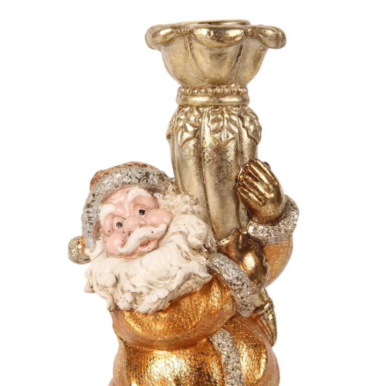 Santa Candle Holder - 23 cm - Gold - Resin