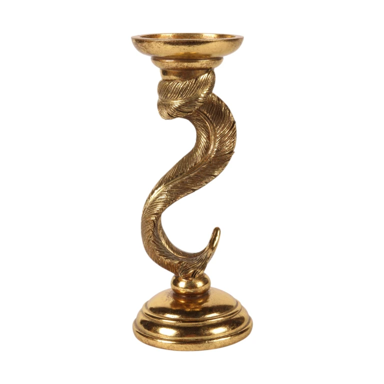 Feather Candelabrum - 26.5 cm - gold - resin - 1 piece