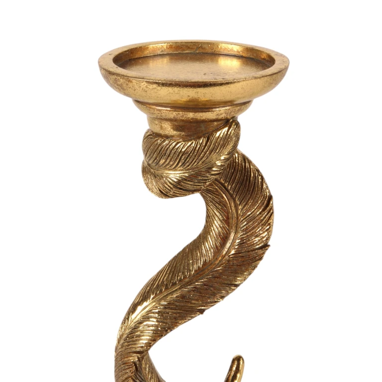 Feather Candelabrum - 26.5 cm - gold - resin - 1 piece