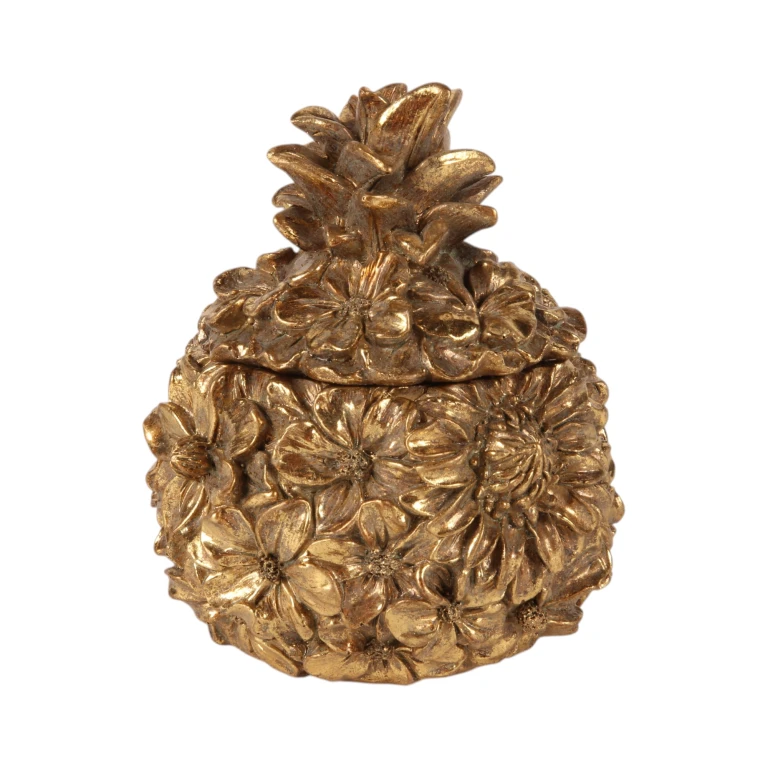 Storage Box Flowers - 12.5 cm - gold - resin