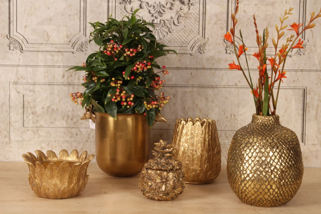 Storage Box Flowers - 12.5 cm - gold - resin