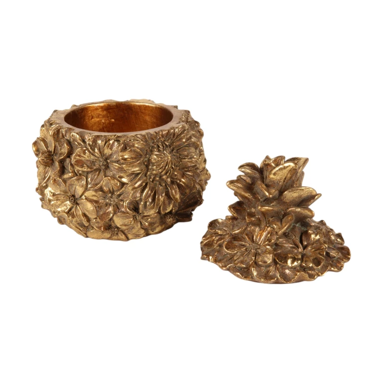 Storage Box Flowers - 12.5 cm - gold - resin