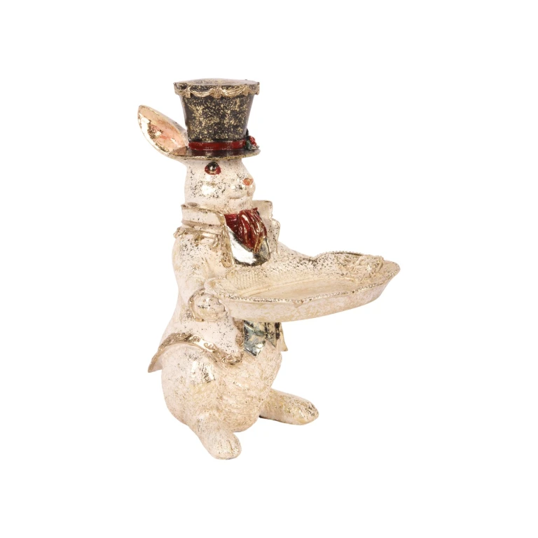 White Rabbit Statue with Bowl - 23 cm