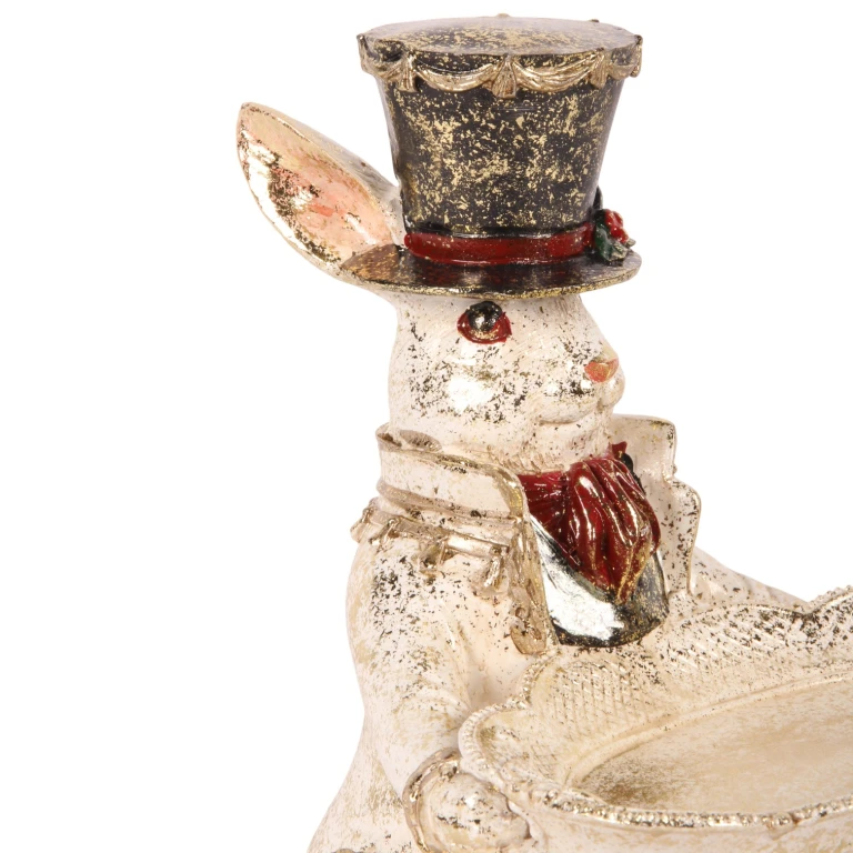 White Rabbit Statue with Bowl - 23 cm