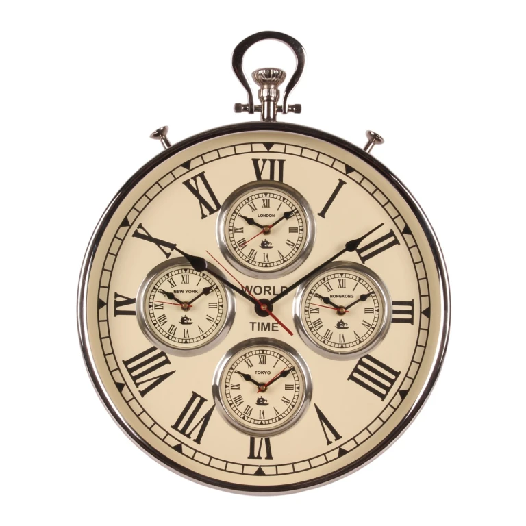 World Clock - Silver - Round - 51 cm