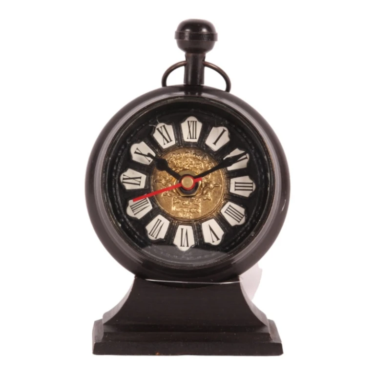 Table Clock Alain - Black - Brass - 15 cm