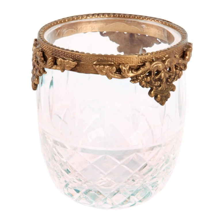 Candle Holder - Gold - Brass & Glass - 10 cm